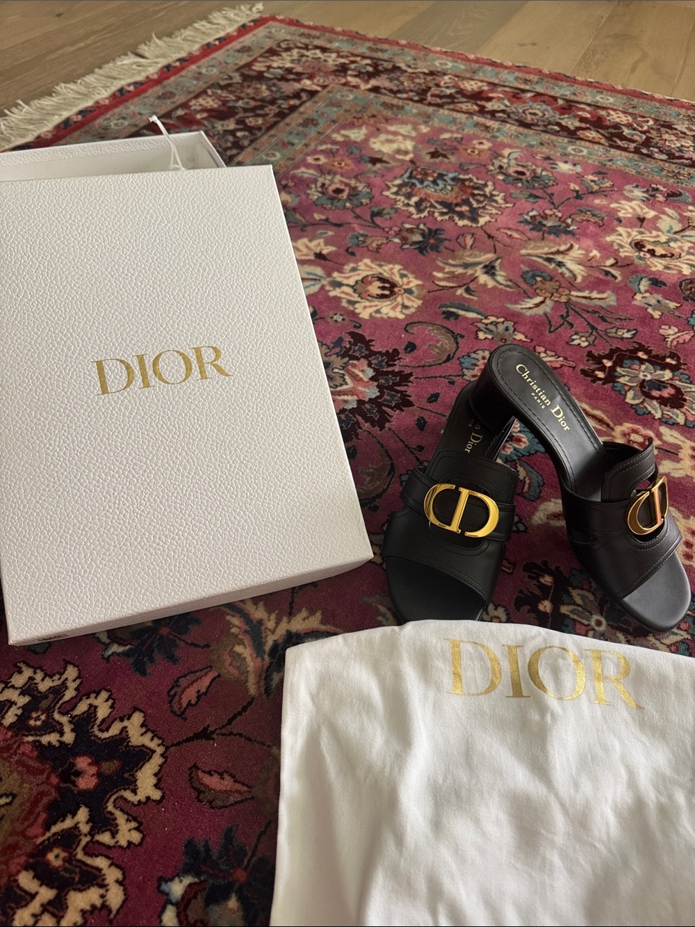 Dior Black Leather Mules with Gold CD Emblem - Picture 7 of 12